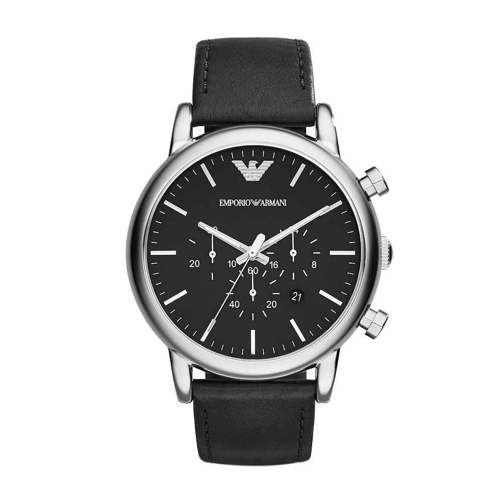 Picture of Emporio Armani Mens Chronograph Black Leather Watch AR1828